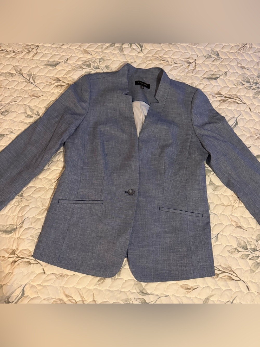 Talbots Tailored Sharkskin One-Button Blazer Blue Gray Size 12 NWOT
